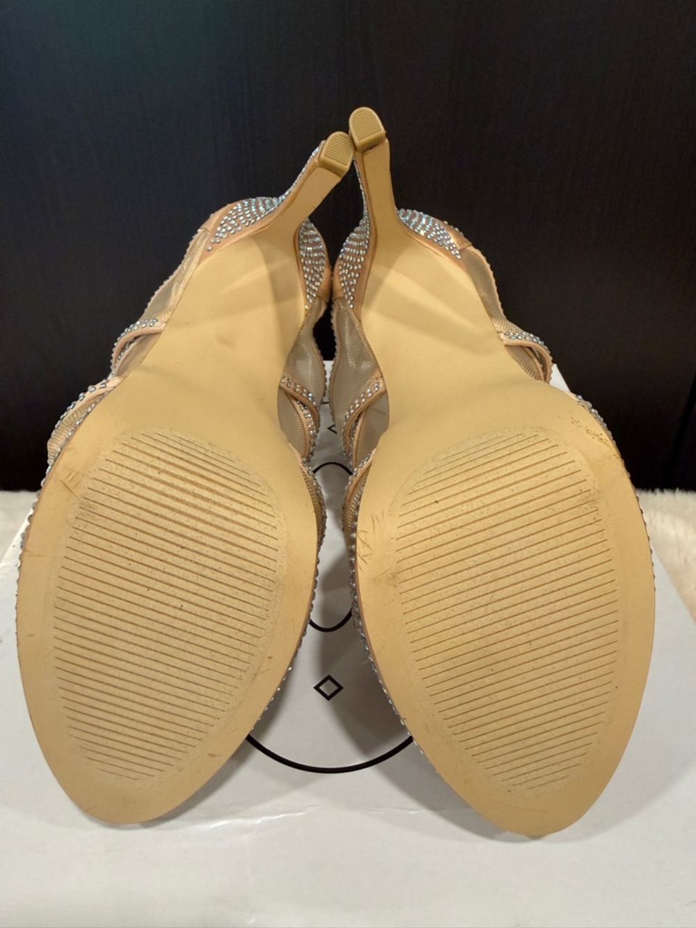 Steve Madden Dame Rose Gold Satin Rhinestone Strappy Platform Heels - Picture 3 of 6